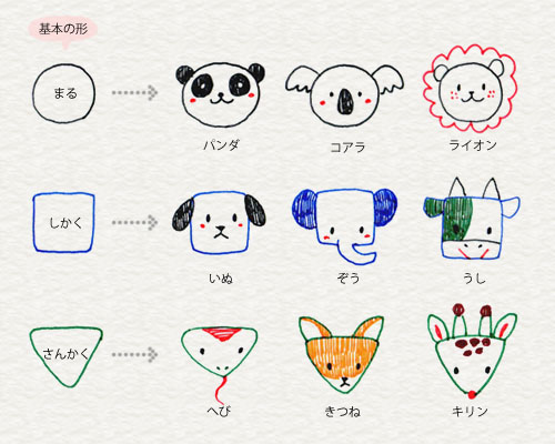 3 6 動物はかんたんな形から 4色ボールペンで かわいいイラスト描けるかな