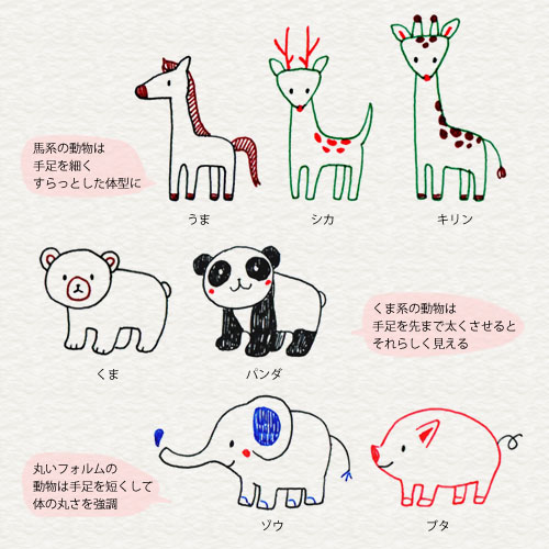 3 6 動物はかんたんな形から 4色ボールペンで かわいいイラスト