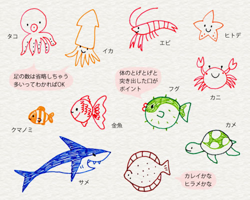 海の生き物のイラスト